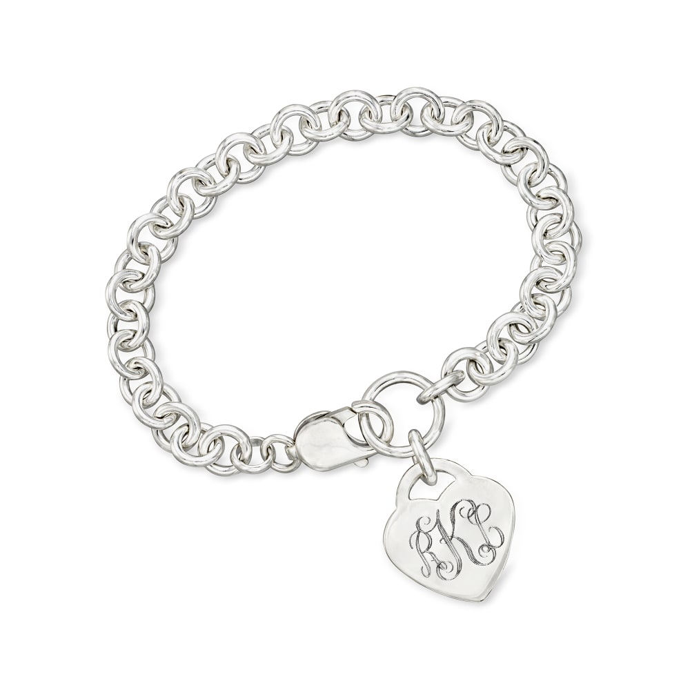 Elegant Sterling Silver Personalized Heart Tag Pendant Bracelet. Available  in 4 Lengths.