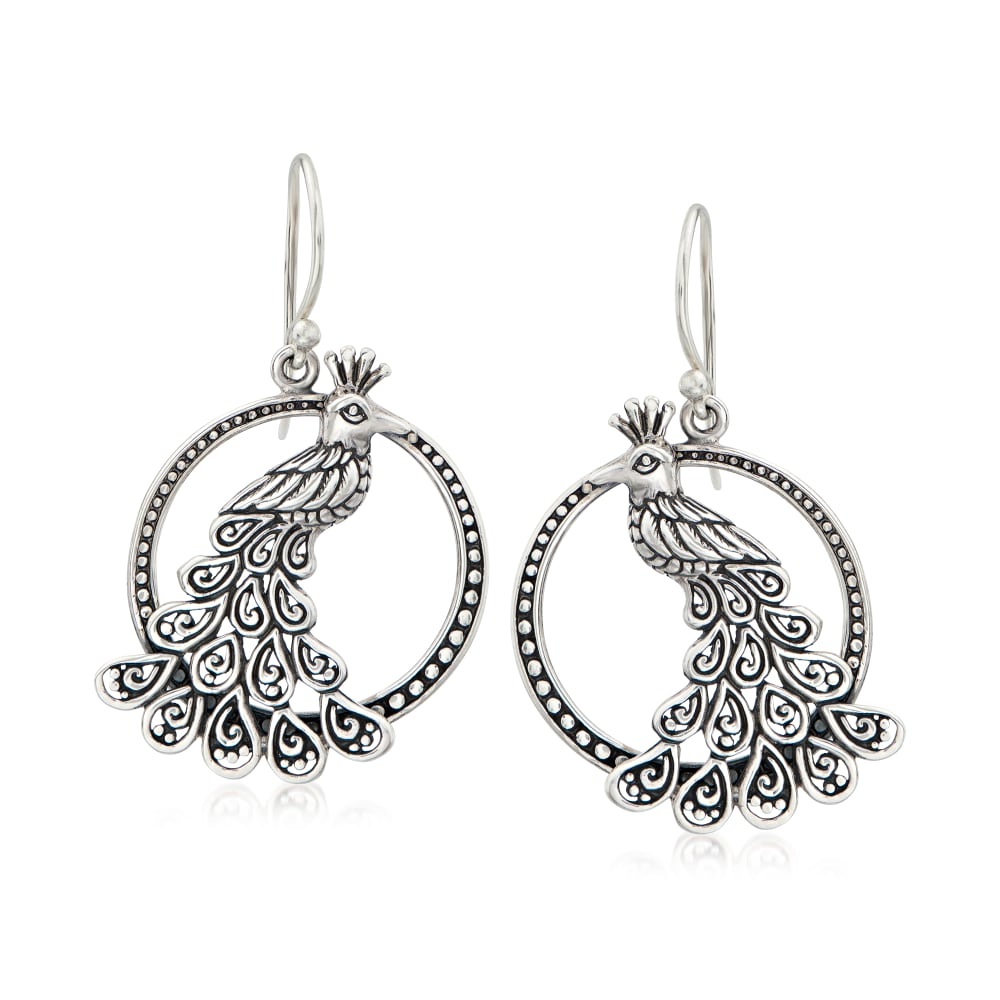 Sterling Silver Bali-Style Peacock Drop Earrings | Ross-Simons