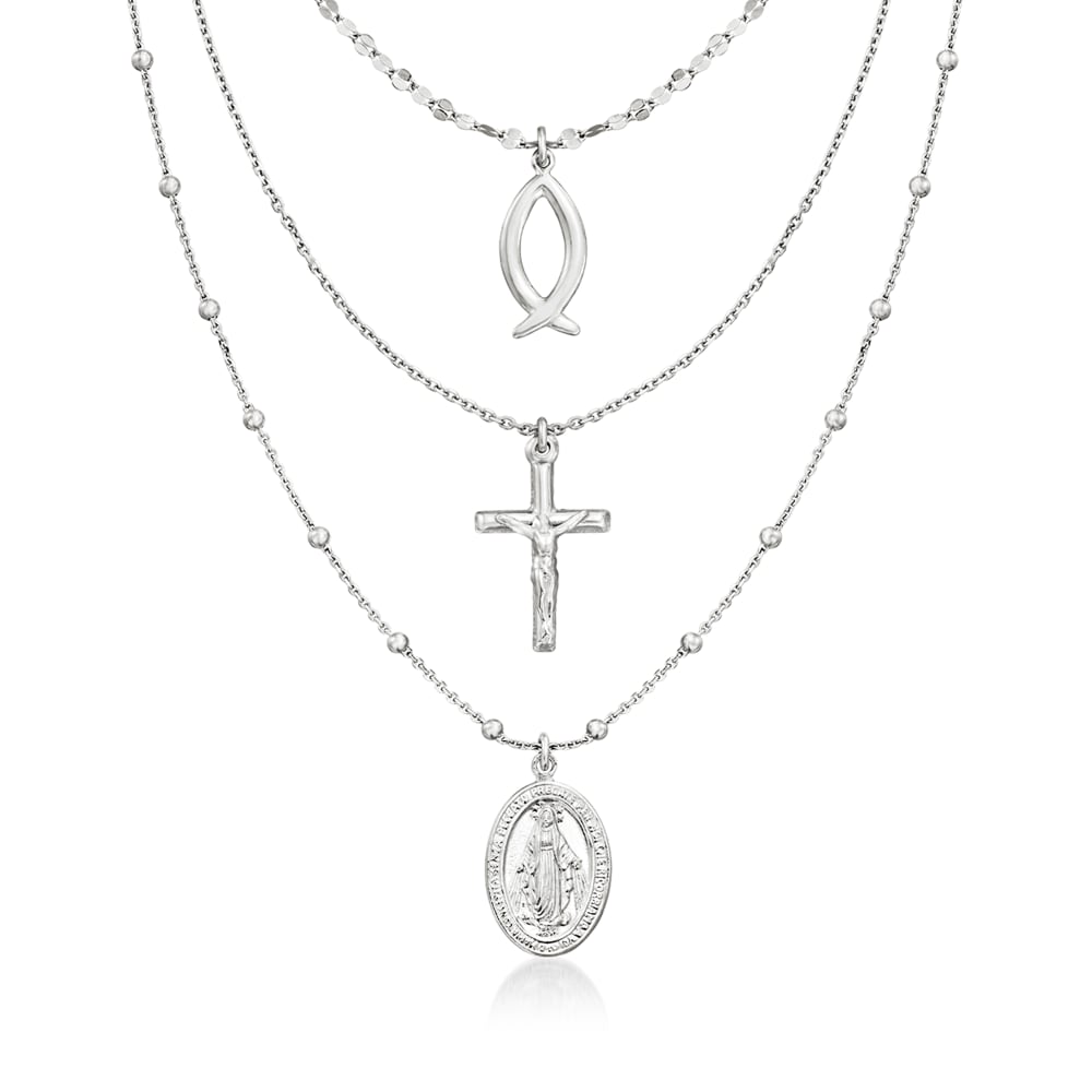 Italian Sterling Silver Religious Symbol Multi Strand Necklace Ross