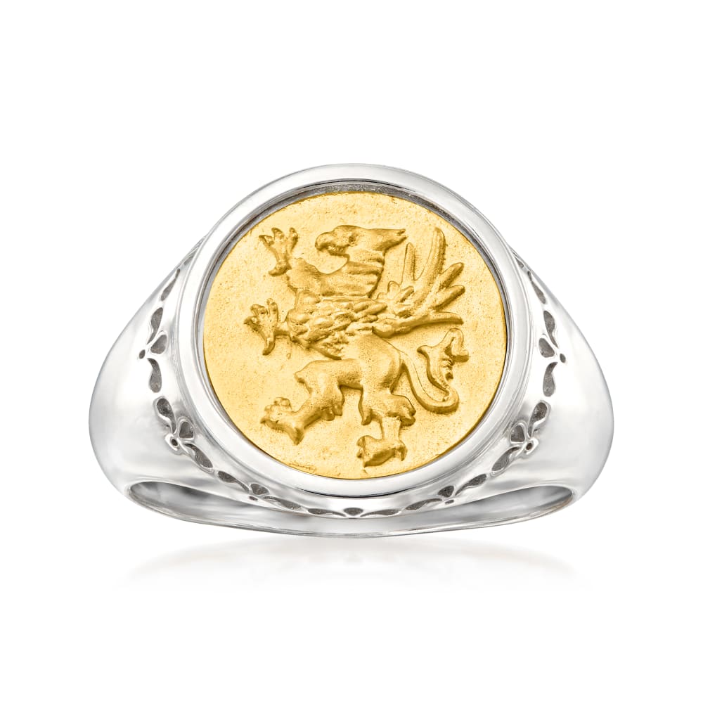 Italian Two Tone Sterling Silver Griffin Signet Ring Ross Simons