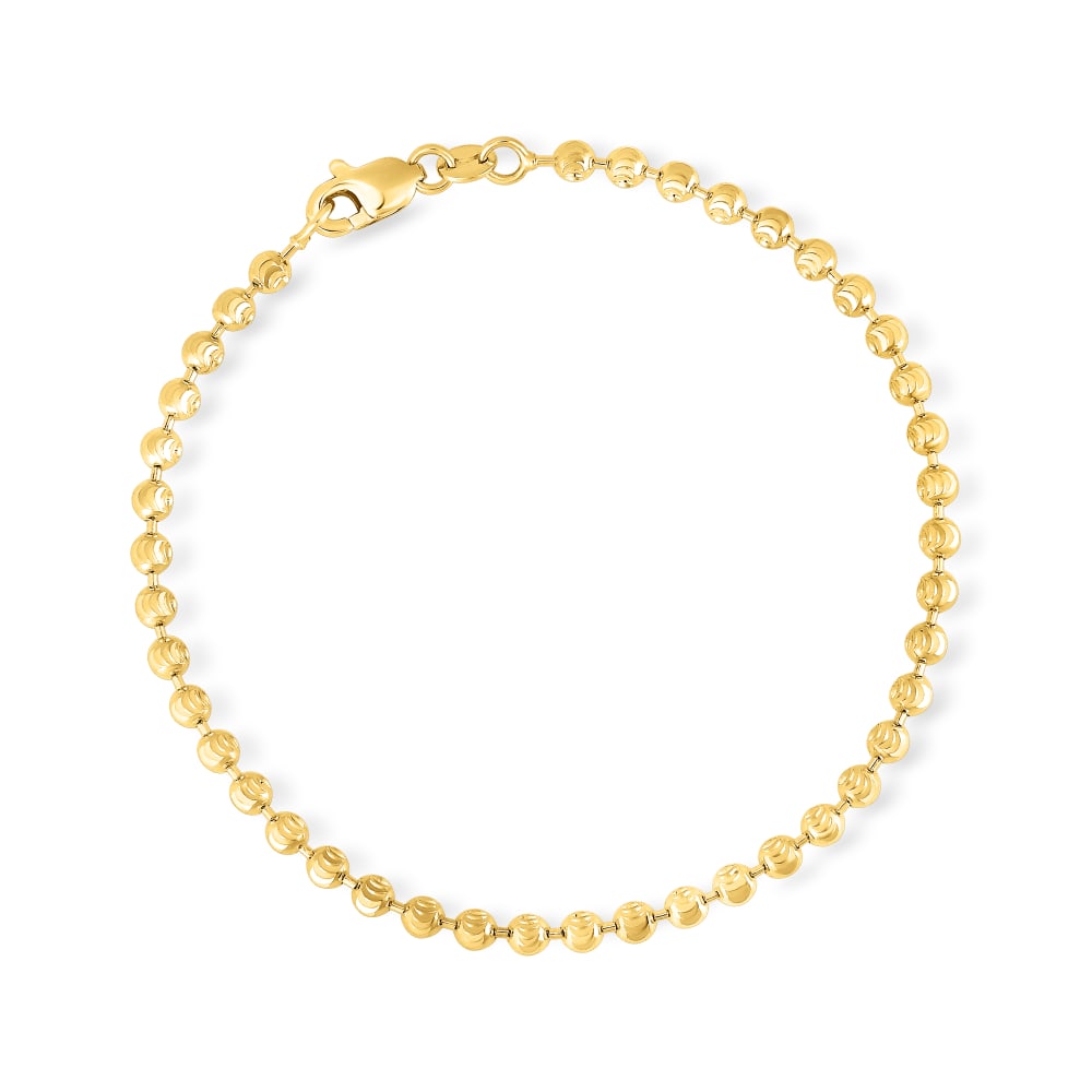 3mm 14kt Yellow Gold Moon-Cut Bead-Chain Bracelet. 7