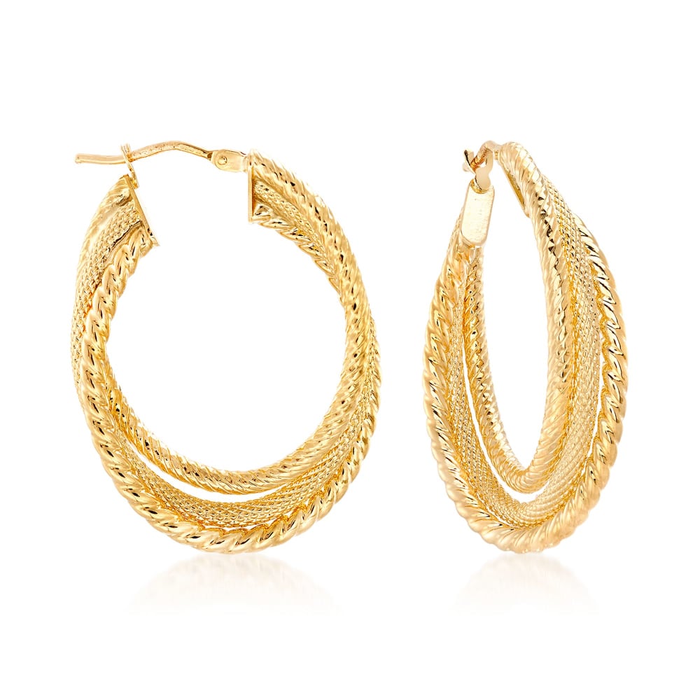 Italian 18kt Yellow Gold Textured Triple-Hoop Earrings | Ross-Simons