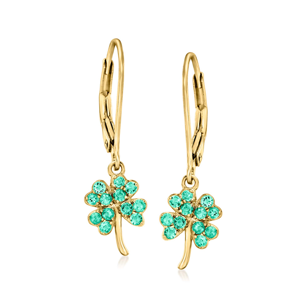 40 ct. t.w. Emerald Four-Leaf Clover Drop Earrings in 18kt Gold