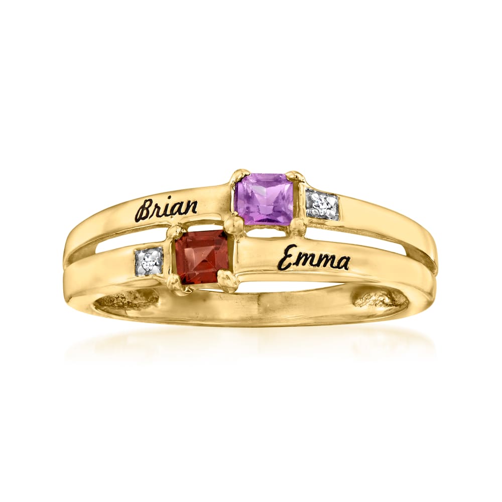 Personalized Birthstone and Name Couple s Ring in 14kt Gold Ross