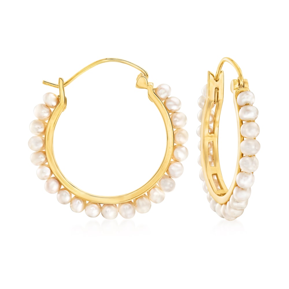 3 3.5mm Cultured Pearl Hoop Earrings in 18kt Gold Over Sterling. 1