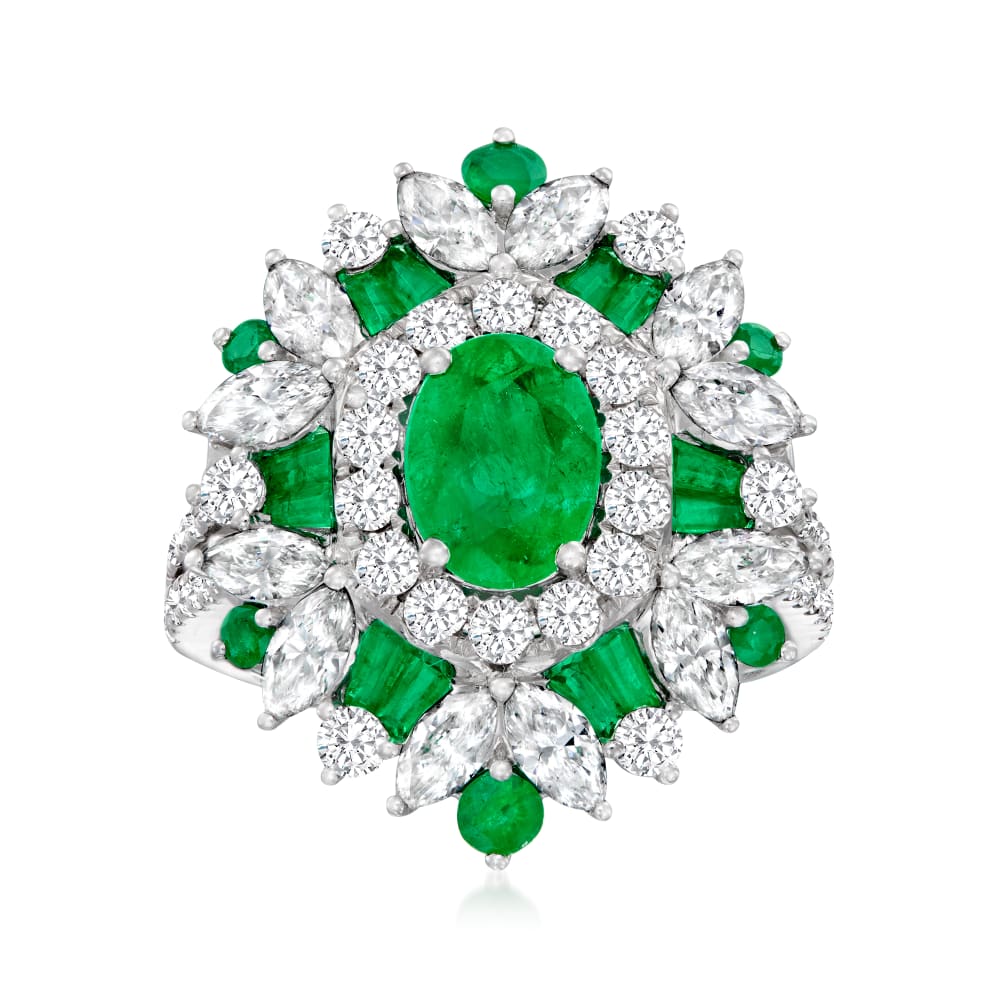 1.60 ct. t.w. Emerald and 2.28 ct. t.w. Diamond Ring in 18kt White