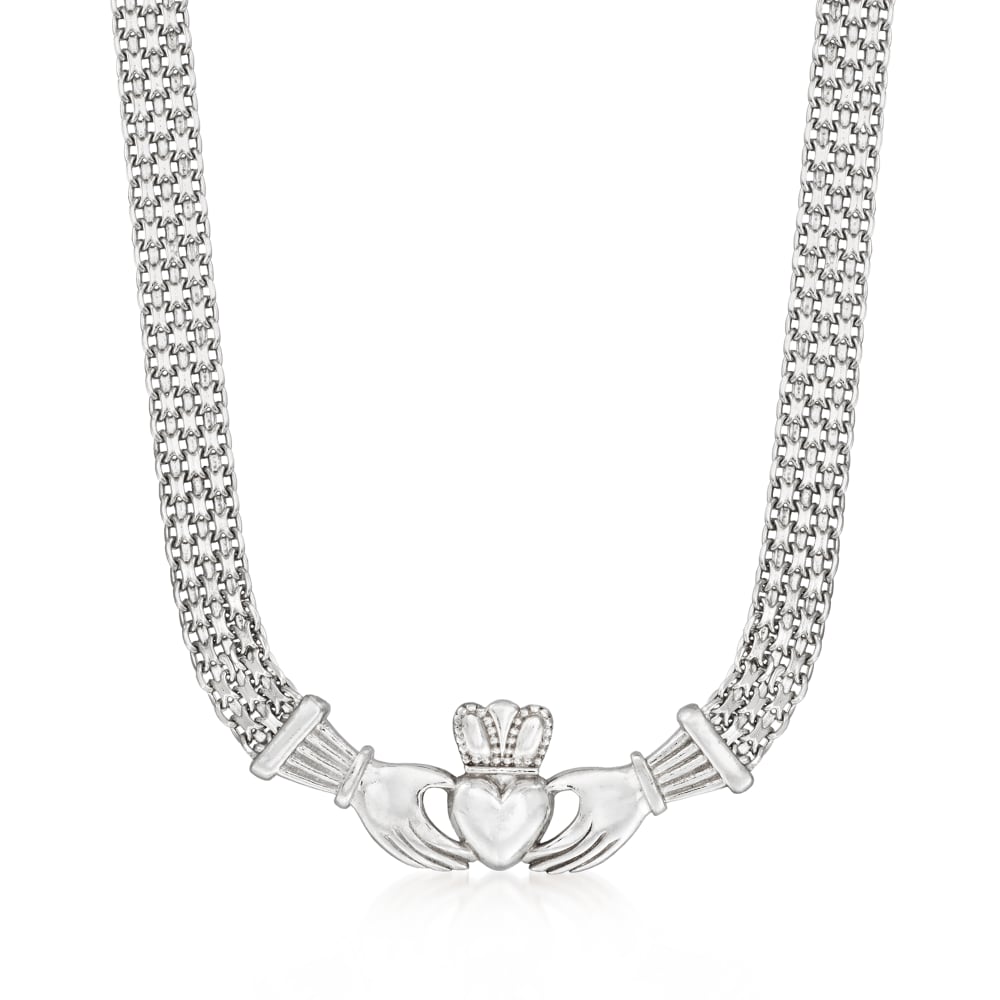 Green Heart Silver Claddagh Necklace - Solvar Irish Jewellery