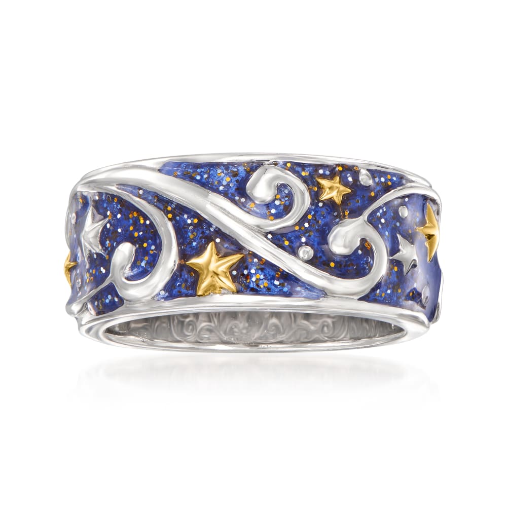 Celestial Moon & Stars Ring Set, Sterling silver