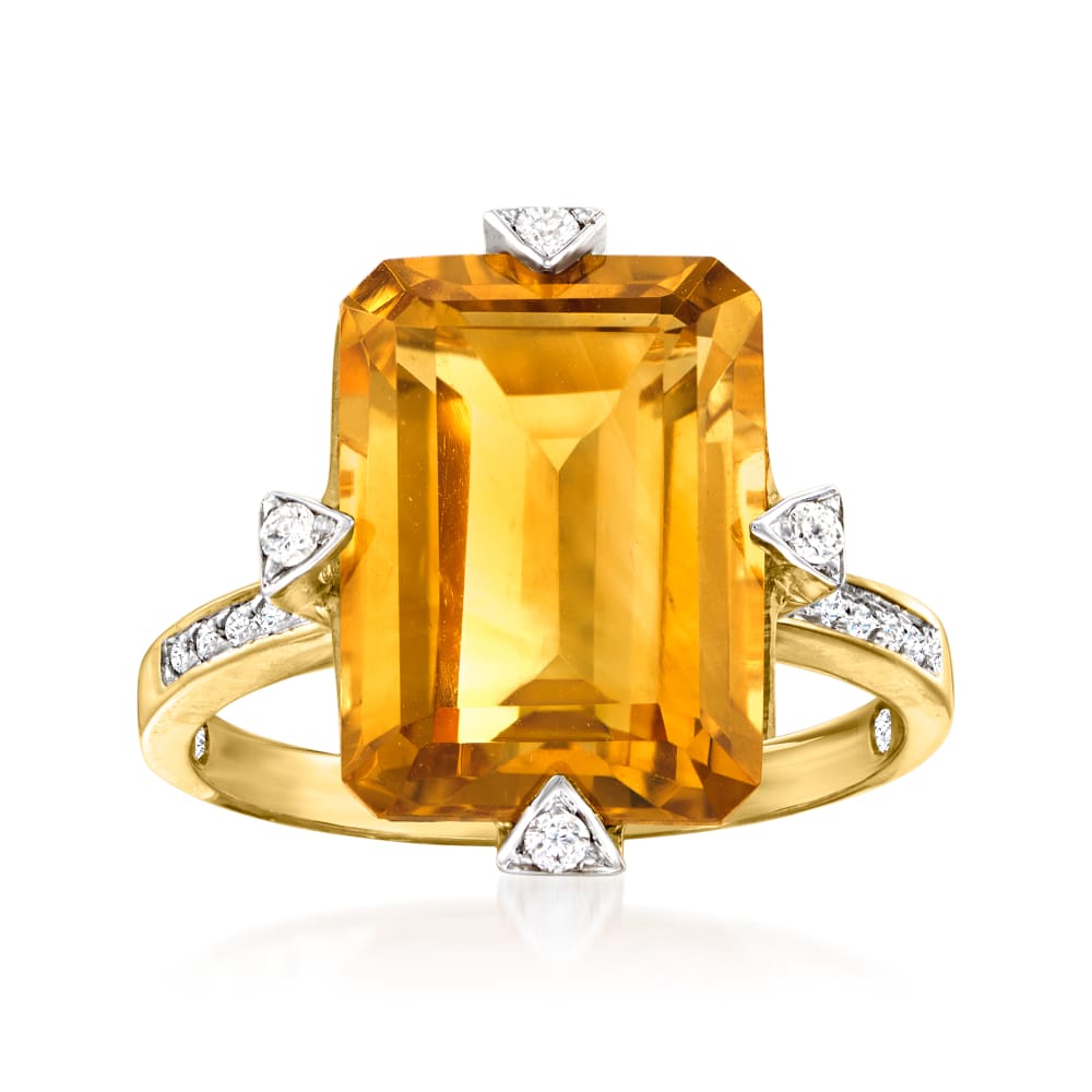 5.25 Carat Citrine and .10 ct. t.w. Diamond Ring in 14kt Yellow
