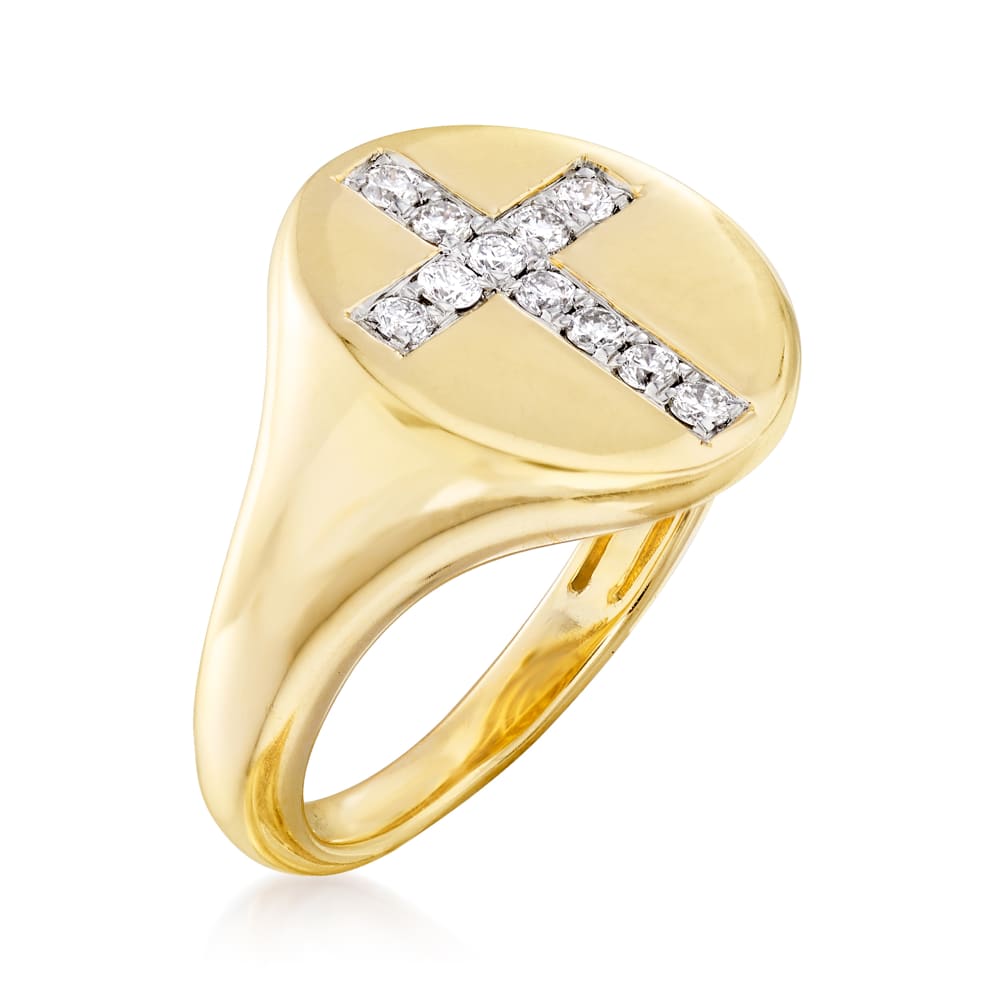 15 ct. t.w. Diamond Cross Pinky Ring in 14kt Yellow Gold Ross Simons