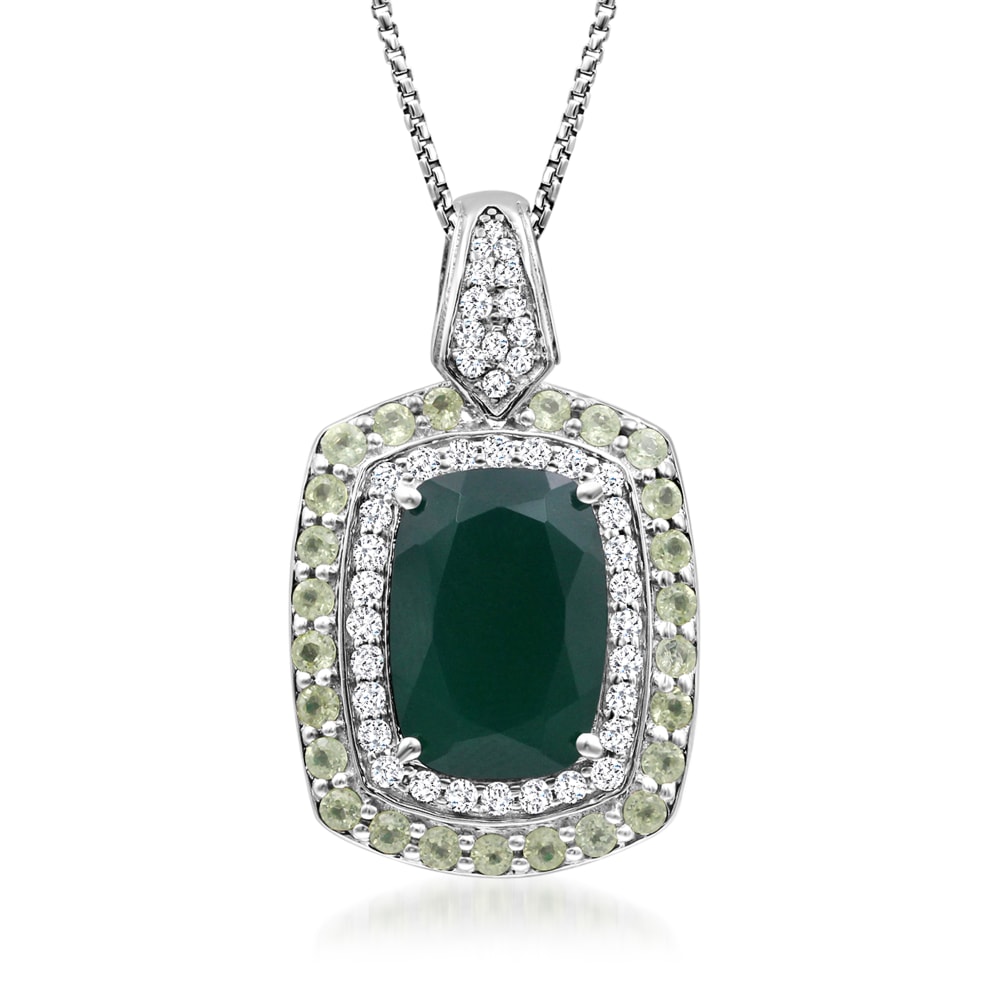 Green Chalcedony Pendant Necklace with 1.70 ct. t.w. Peridot and