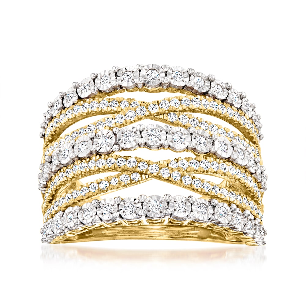 1.00 ct. t.w. Diamond Multi-Row Ring in 18kt Gold Over Sterling