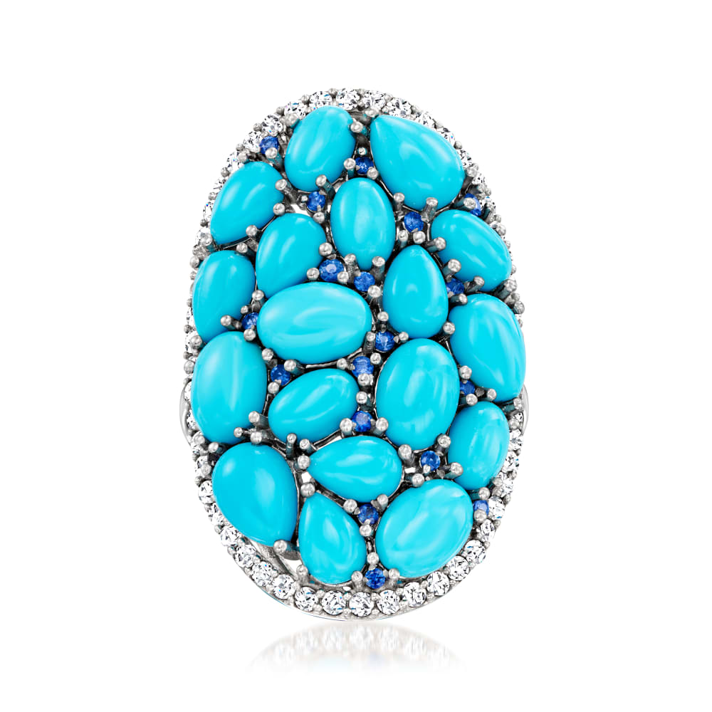Turquoise 1.50 ct. t.w. White Zircon and .30 ct. t.w. Sapphire Mosaic