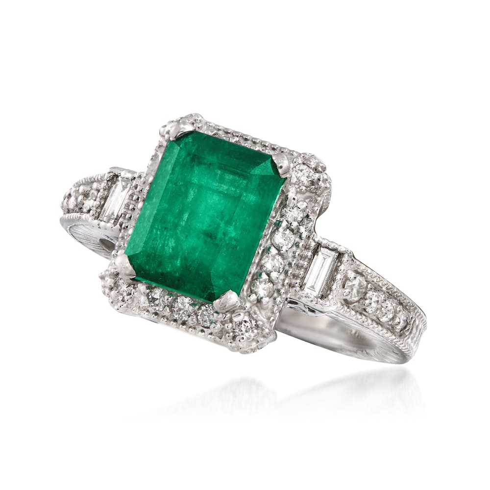 2.00 Carat Emerald and .50 ct. t.w. Diamond Ring in 14kt White Gold ...