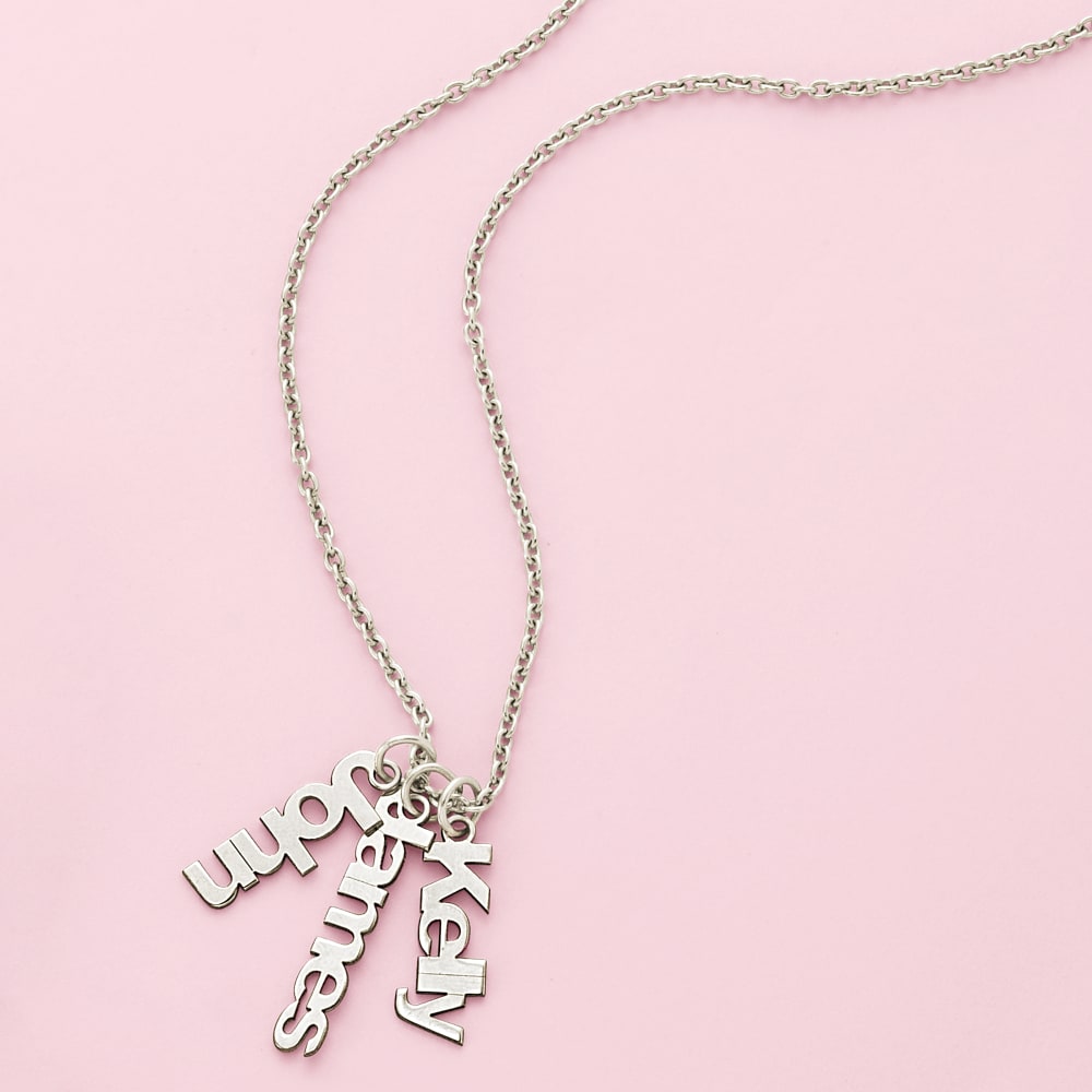Custom Charm Necklace with Names - Paperclip Chain with Engraved Children Charms