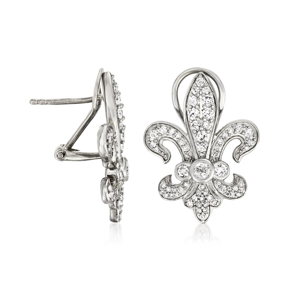 1.00 ct. t.w. Diamond Fleur-De-Lis Earrings in Sterling Silver | Ross ...