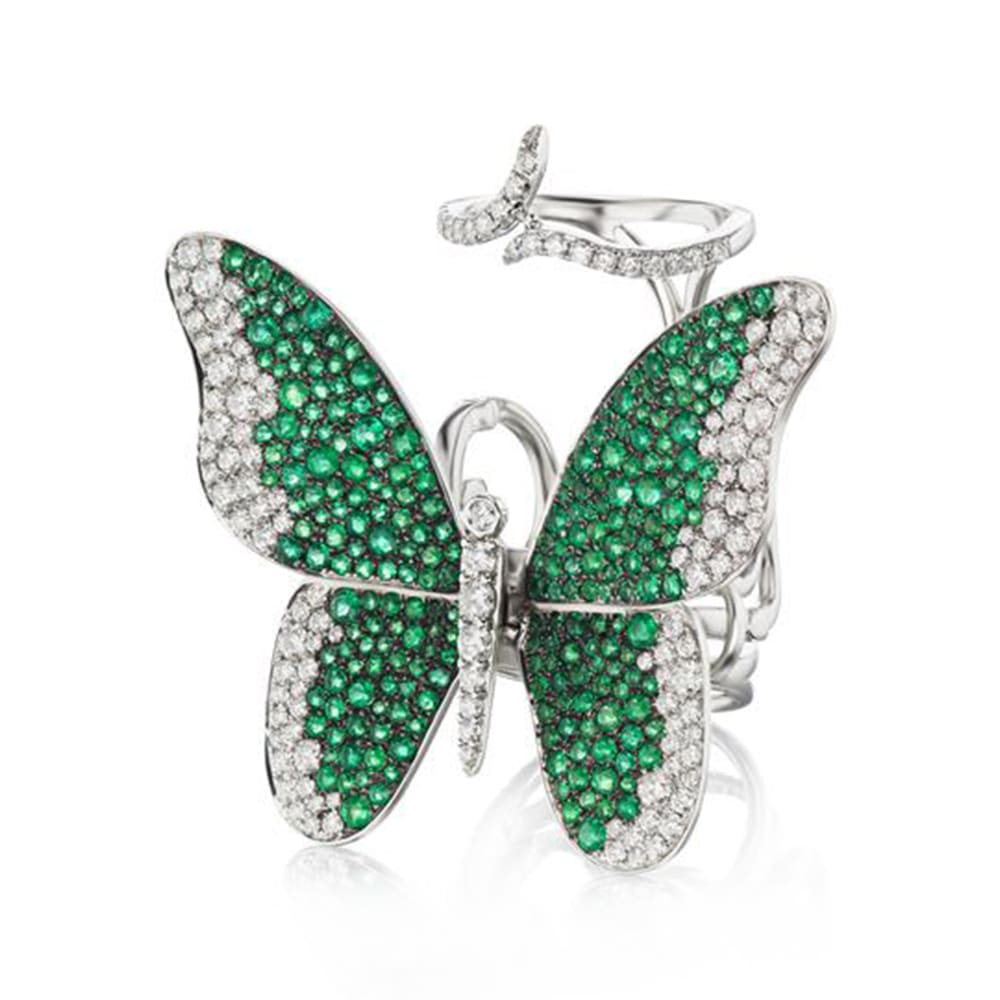 3.90 ct. t.w. Emerald and 1.85 ct. t.w. Diamond Butterfly Double