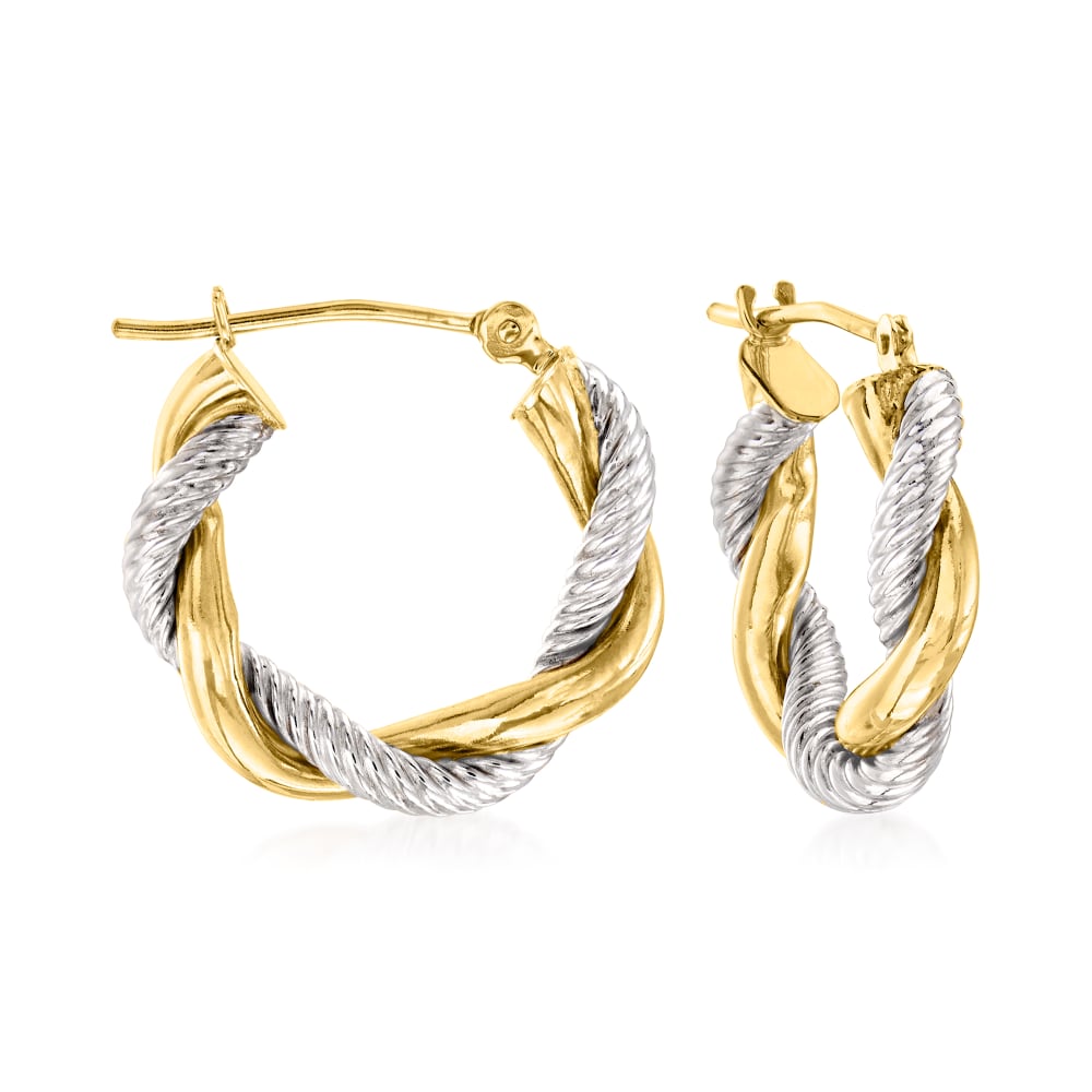 14kt Two-Tone Gold Twisted Hoop Earrings. 5/8\