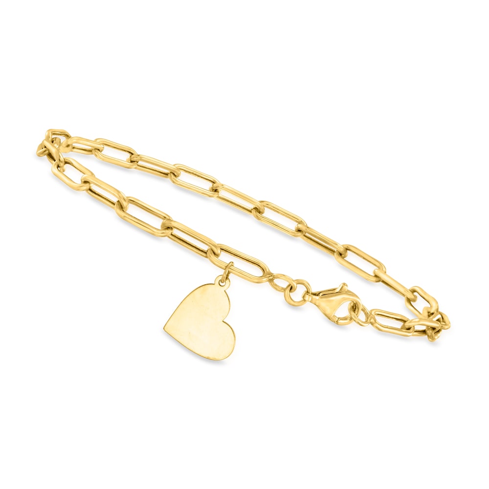 14kt Yellow Gold Lucky Symbols Paper Clip Link Charm Bracelet. 7