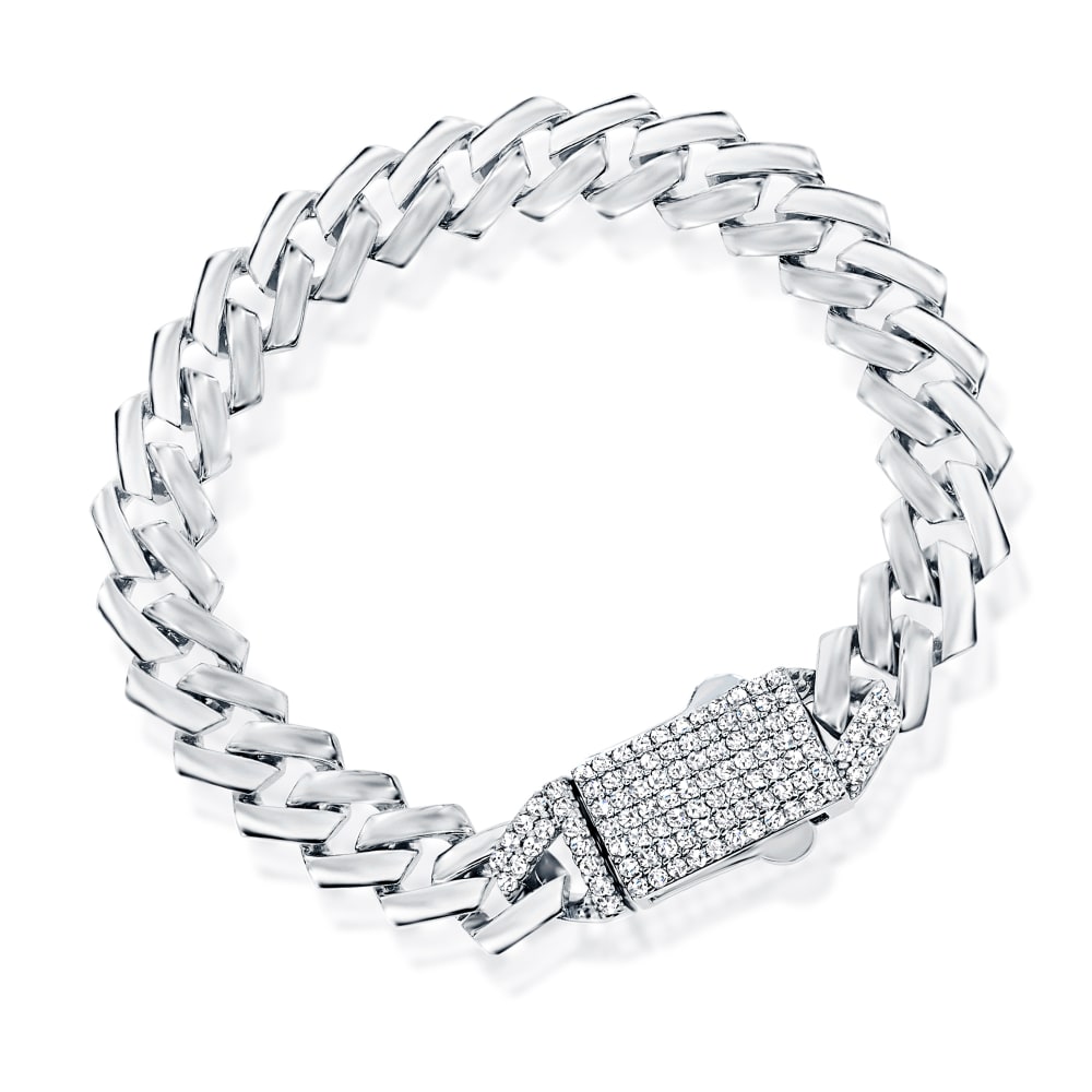 14K Hollow Monaco Bracelet Cz Lock \\ 20 mm \\ – Alex Diamond Jewelry