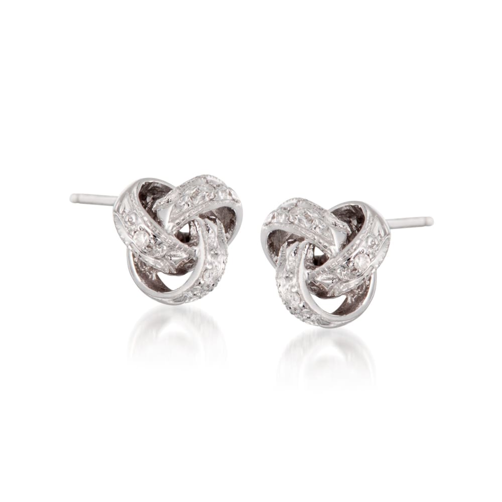 Diamond Accent Love Knot Earrings in 14kt White Gold | Ross-Simons