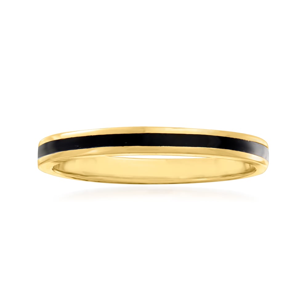 Black Enamel and 14kt Yellow Gold Ring Ross Simons