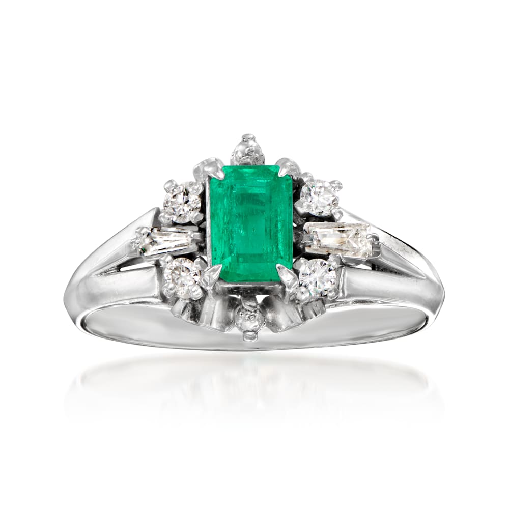 C. 1990 Vintage .25 Carat Emerald and .15 ct. t.w. Diamond Ring in
