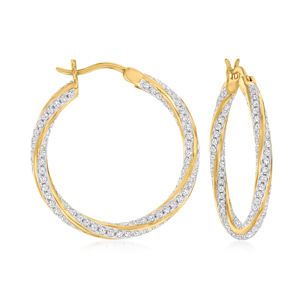 Charles Garnier 2.19 ct. t.w. CZ Twisted Hoop Earrings in 18kt