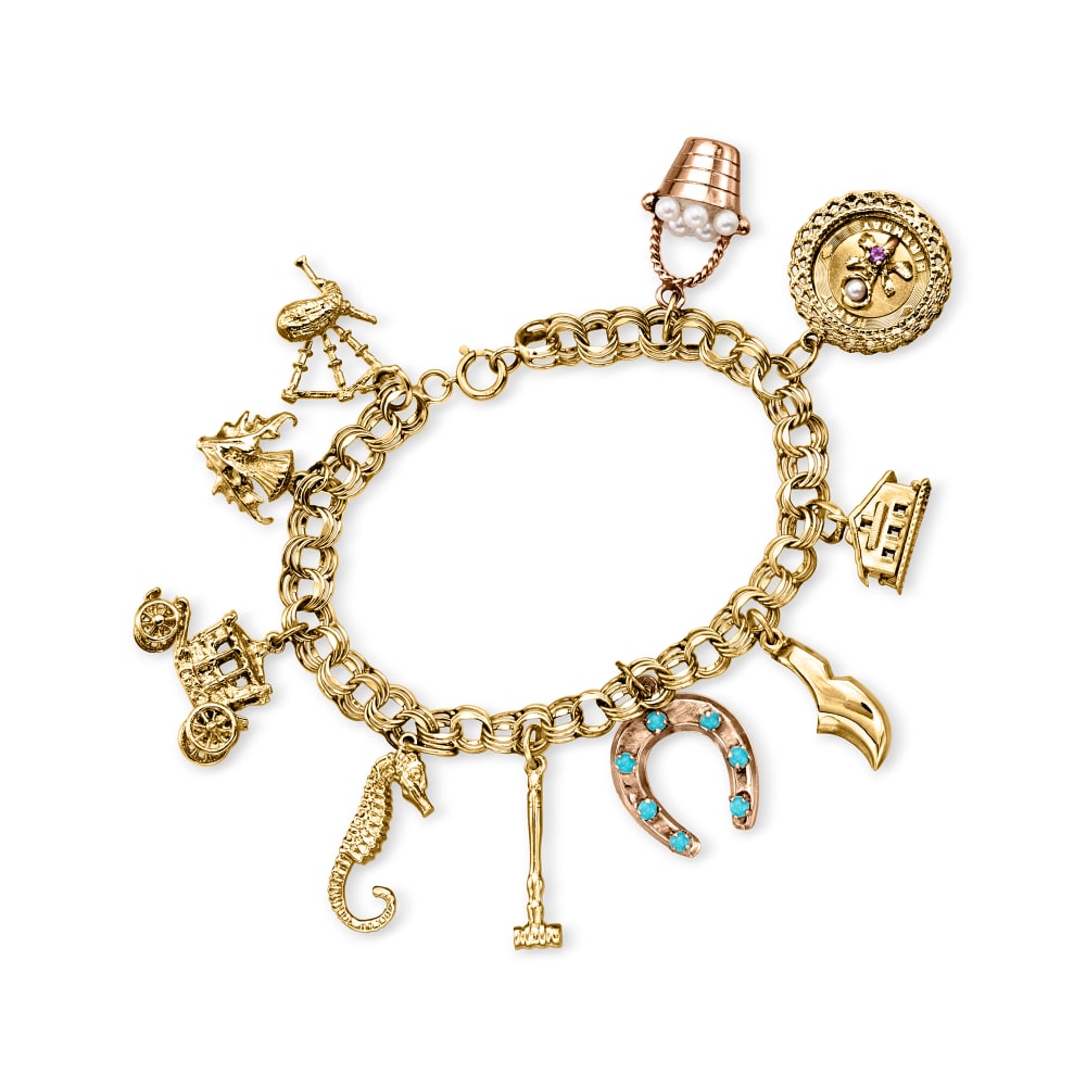 C. 1970 Vintage Opal and 2.25 ct. t.w. Garnet Slide Charm Bracelet with  Diamond Accent in 14kt Yellow Gold. 7.5