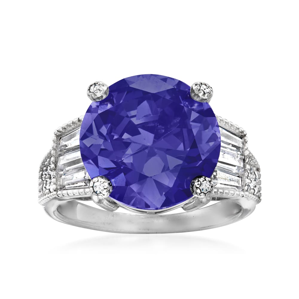 8.00 Carat Simulated Tanzanite and .60 ct. t.w. CZ Ring in