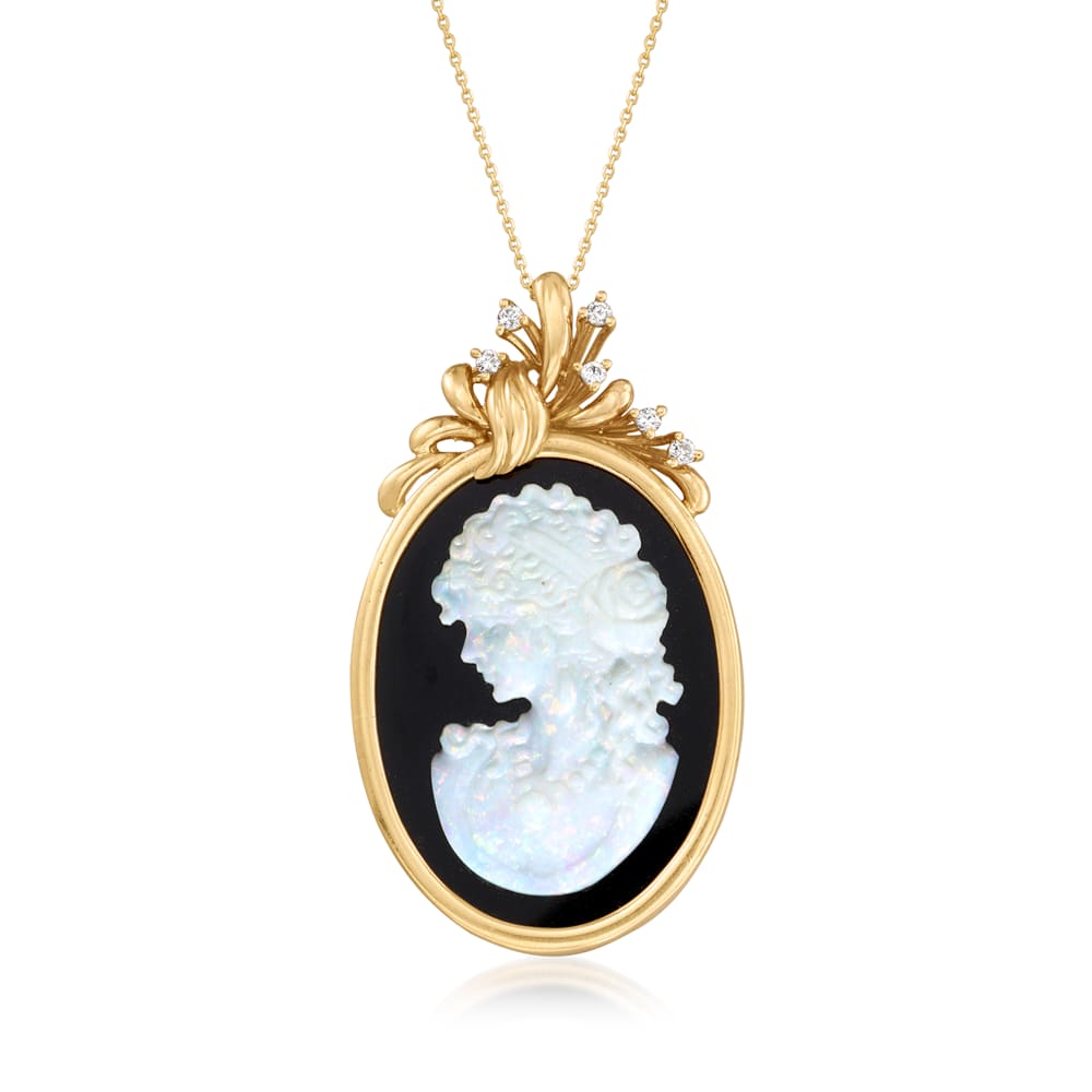 C. 1970 Vintage White Opal and Black Onyx Cameo Pendant