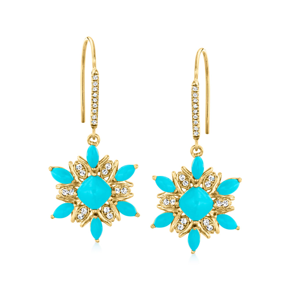 Turquoise and .30 ct. t.w. White Topaz Snowflake Drop Earrings in