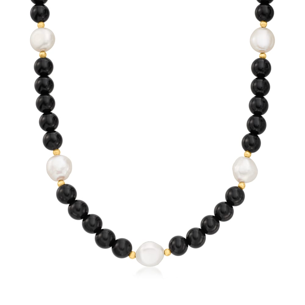 Echo of the Dreamers White Pearl Necklace with Onyx Drusy Pendant - TALICH