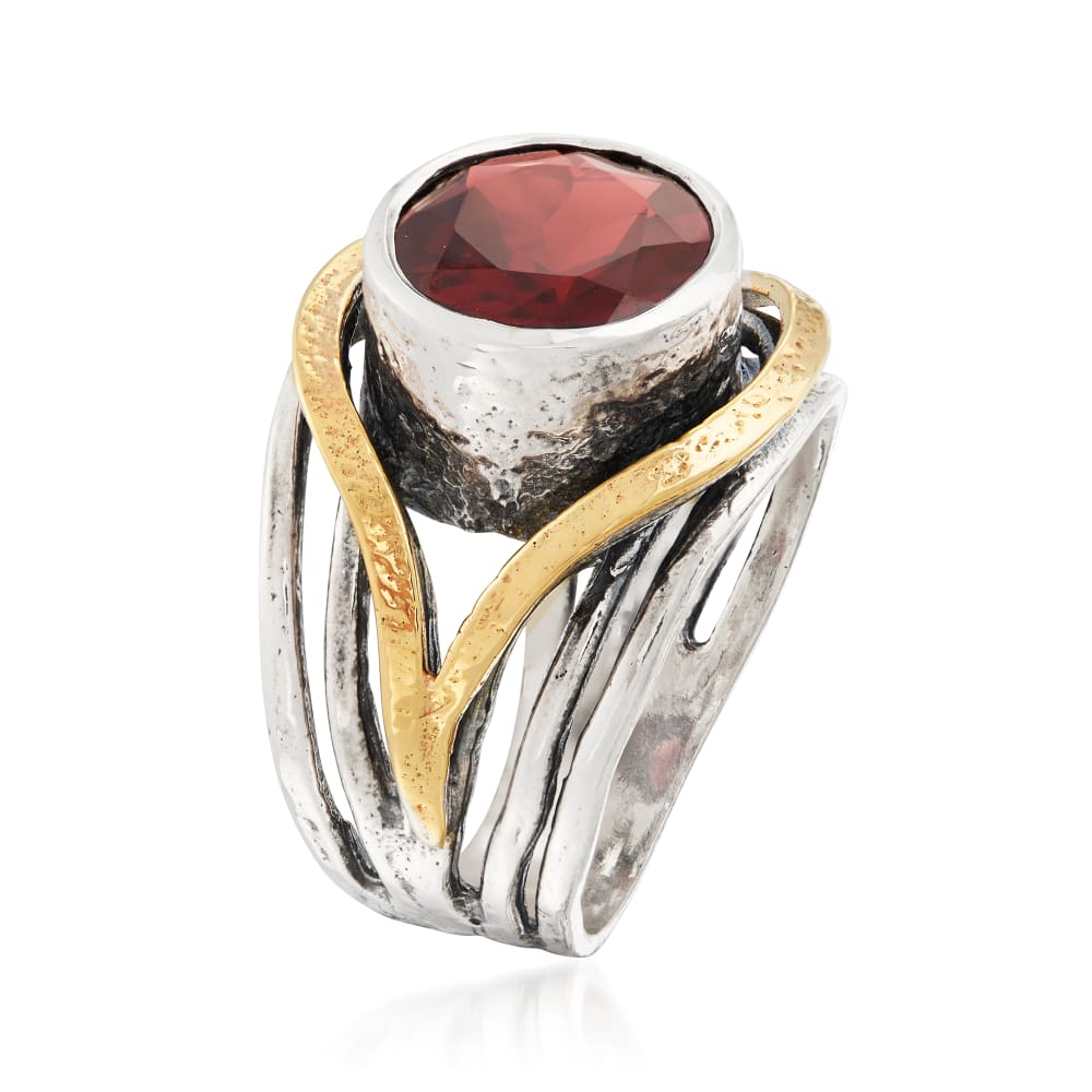 3.50 Carat Garnet Ring in Sterling Silver with 14kt Yellow Gold | Ross ...