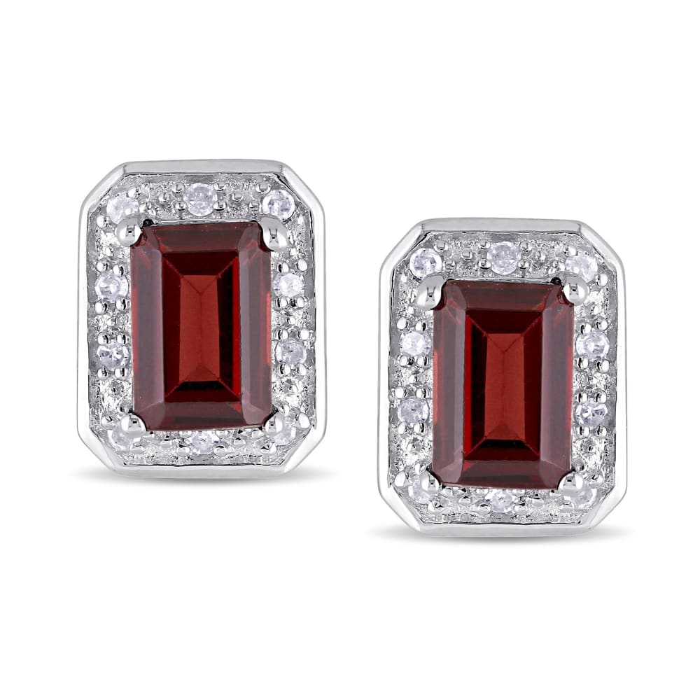 1.50 ct. t.w. Emerald Cut Garnet Earrings with Diamond Accents in