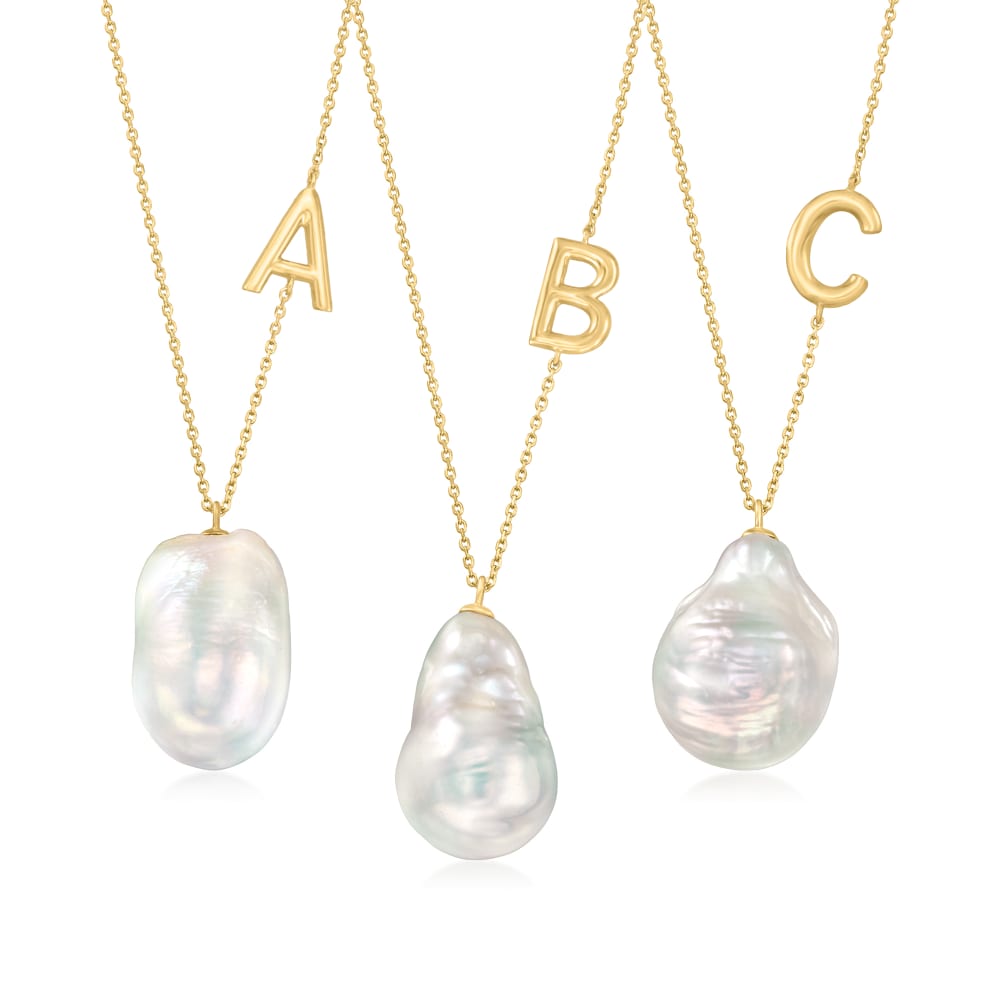 12 14mm Cultured Baroque Pearl Necklace with 14kt Yellow Gold