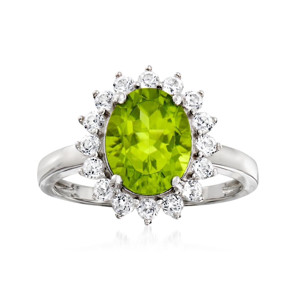 2.40 Carat Peridot and .60 ct. t.w. White Topaz Halo Ring in