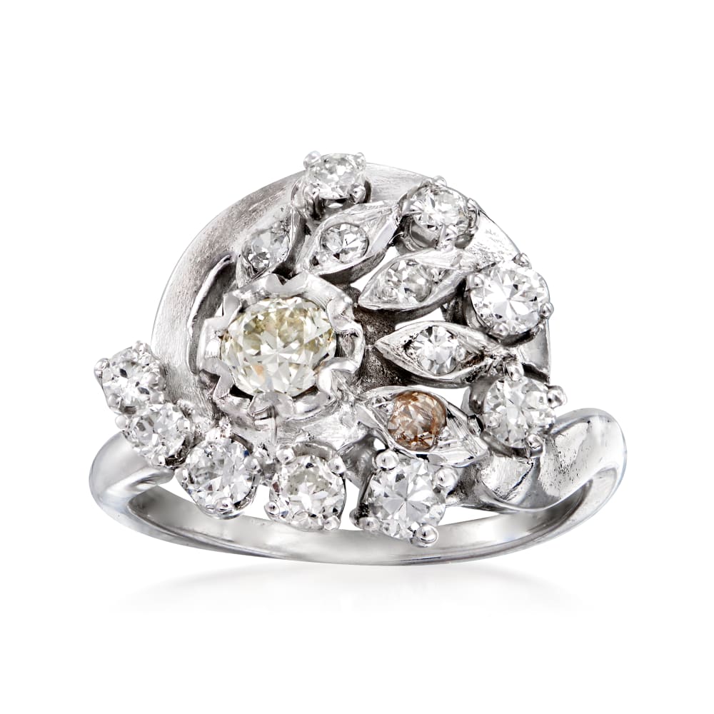 C. 1950 Vintage .97 ct. t.w. Diamond Cluster Ring in 14kt White Gold