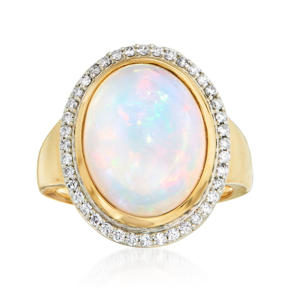 Opal and .36 ct. t.w. Diamond Halo Ring in 14kt Yellow Gold Ross