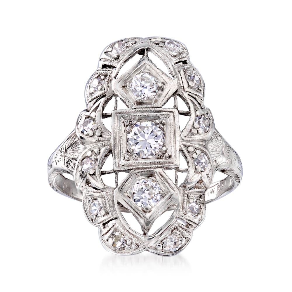 C. 1935 Vintage .55 ct. t.w. Diamond Filigree Ring in Platinum Ross