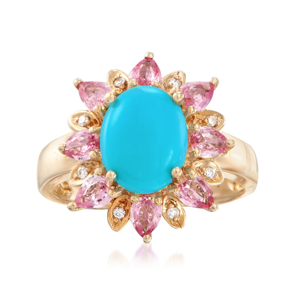 Gems en Vogue Sleeping Beauty Turquoise & Blue Sapphire Halo Ring