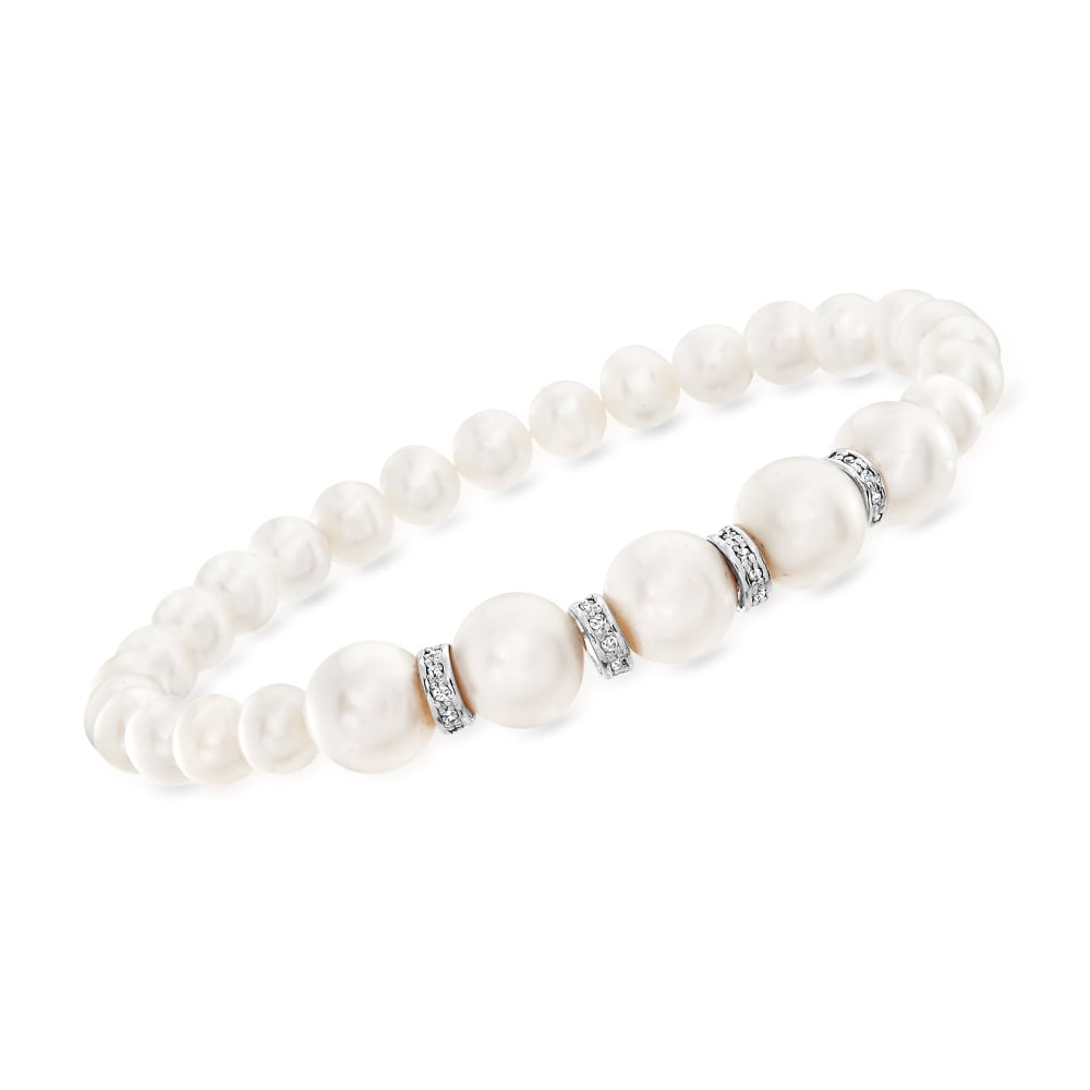 6-8.5mm Cultured Pearl and .25 ct. t.w. Diamond Stretch Bracelet