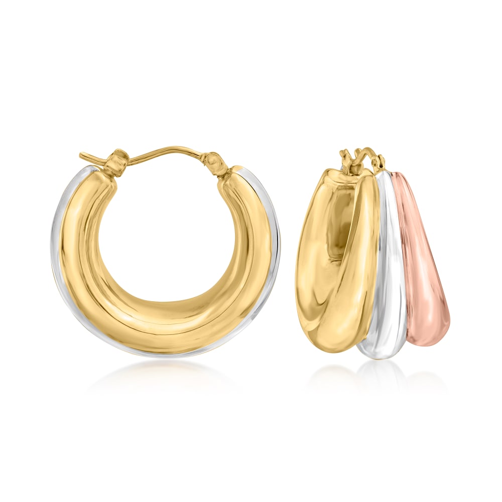 Italian Andiamo 14kt Yellow Gold Over Resin Wide Huggie Hoop Earrings. 3/4