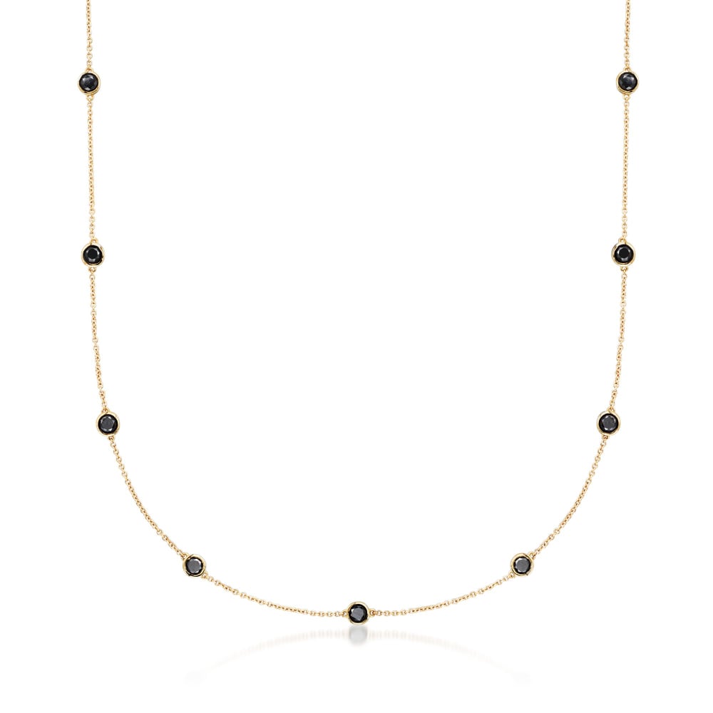 3.00 ct. t.w. Black Diamond Station Necklace in 14kt Yellow Gold