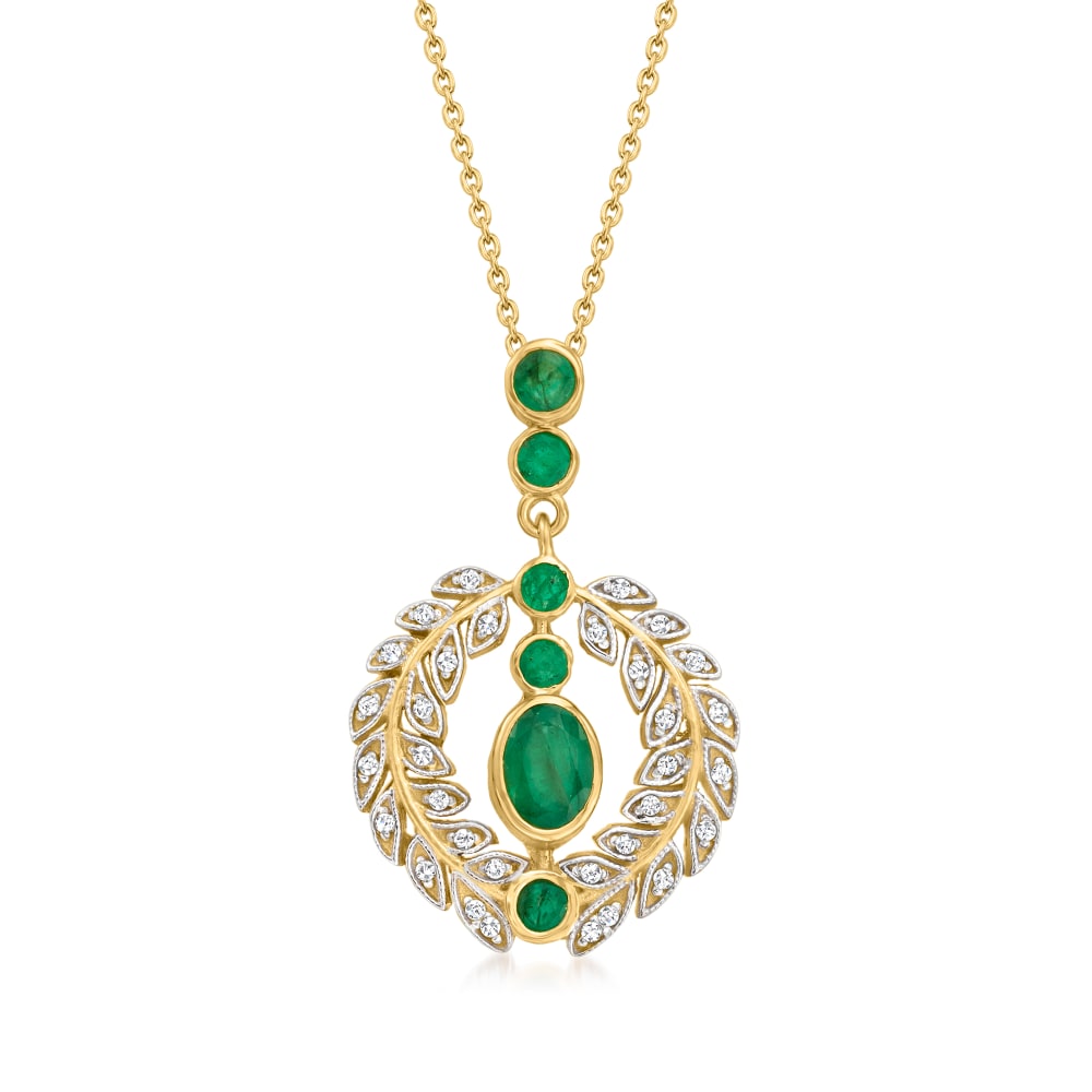 1.20 ct. t.w. Emerald Pendant Necklace with .30 ct. t.w. White Zircon