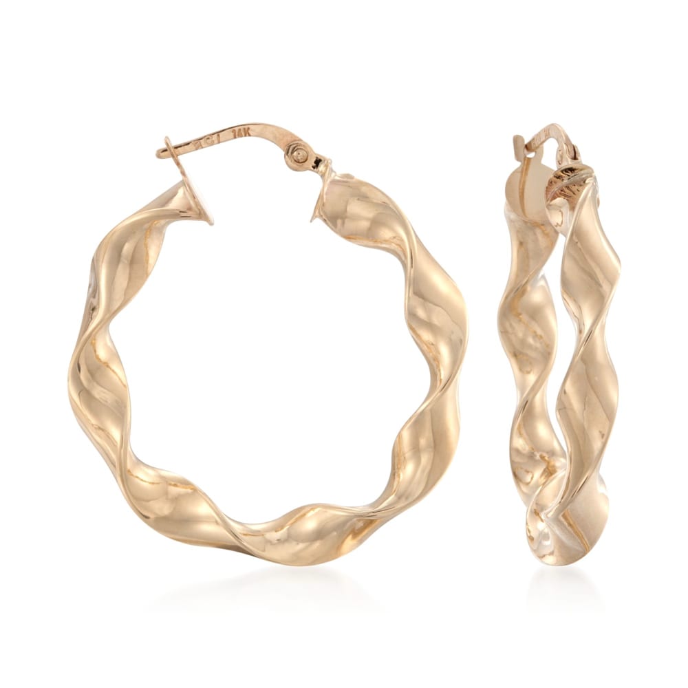 14kt Yellow Gold Wavy Hoop Earrings Ross Simons