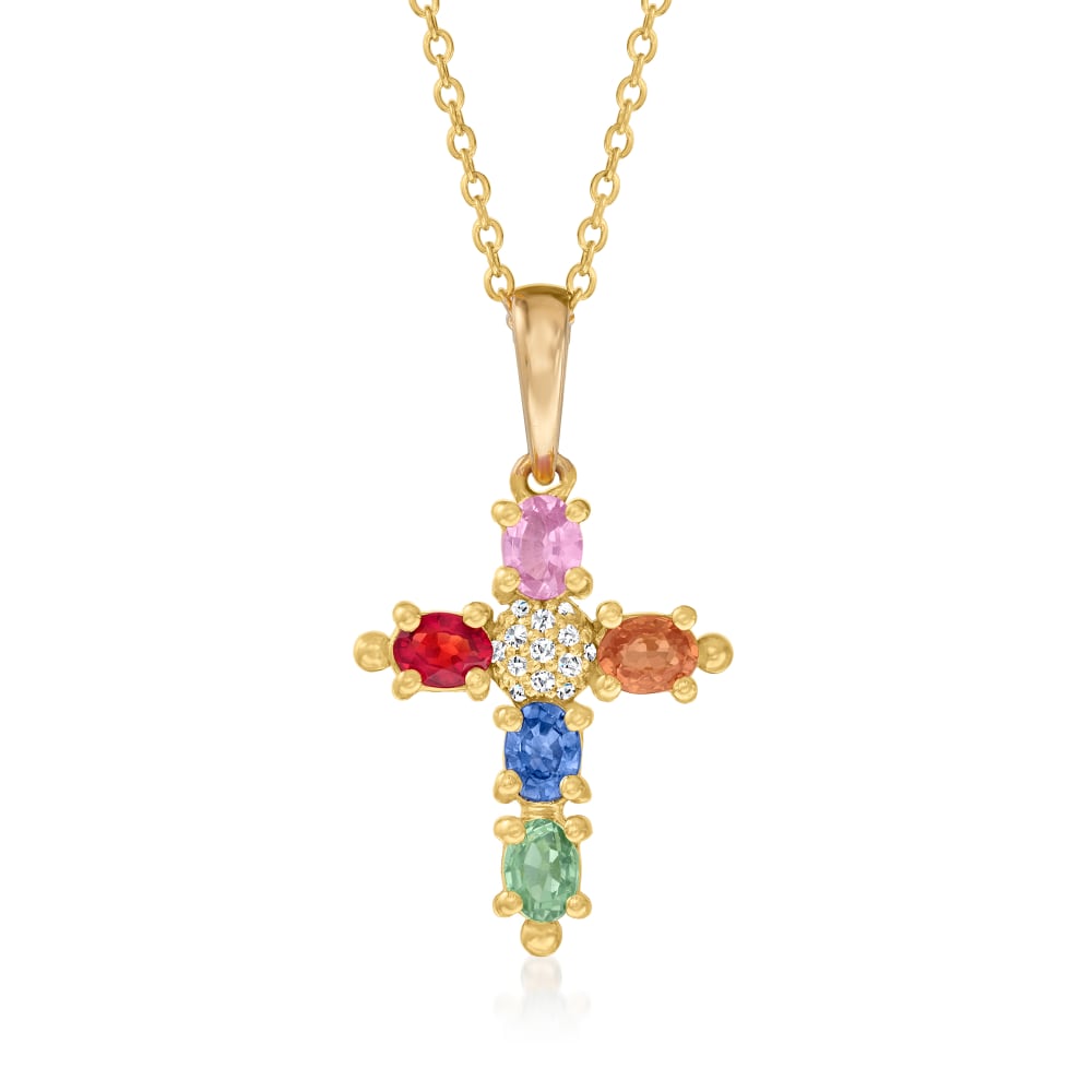 Child's 14kt Yellow Gold Beaded Cross Pendant Necklace. 15