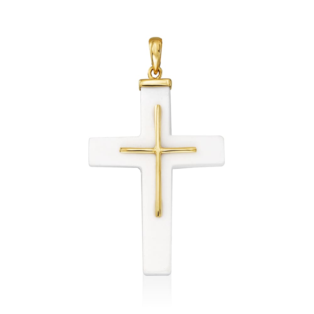 White Agate Cross Pendant with 14kt Yellow Gold | Ross-Simons