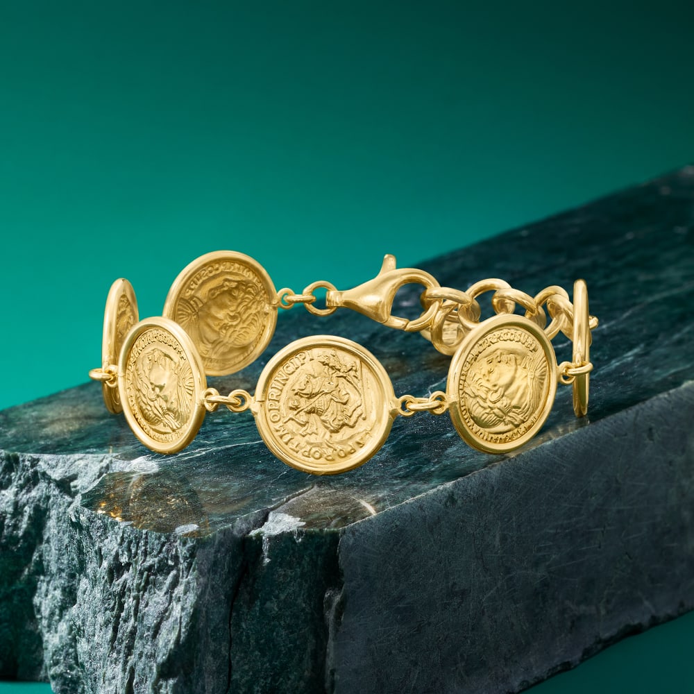 Italian 18kt Gold Over Sterling Replica Coin Bracelet. 7