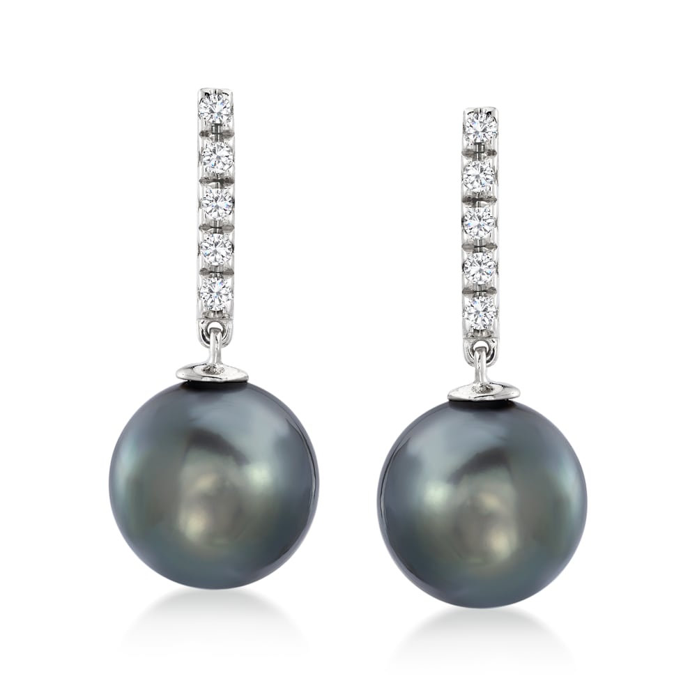 Black cultured store pearl earrings